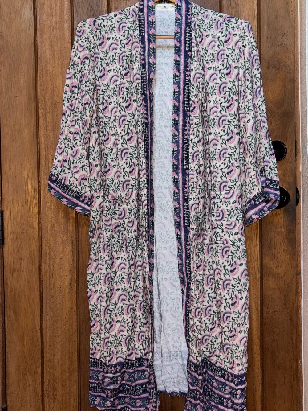 NATURAL LIFE Pink and Purple Floral Open Front Kimono Duster - Picture 2 of 4